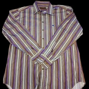 Etro Milano Mens Shirt Long Sleeve  Multicolor Stripes Size 43 Made In Italy